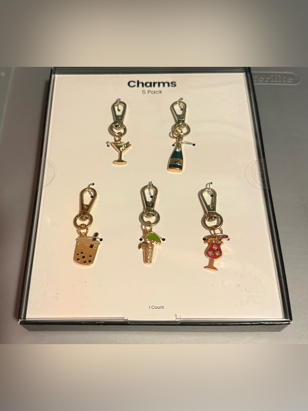 Gold Tone Cocktail & Beverage Charm Keyring Set - 5 Pack